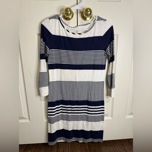 Lilly Pulitzer Navy White Striped Dress XS Pima Cotton 3/4 Sleeve Nautical Shift